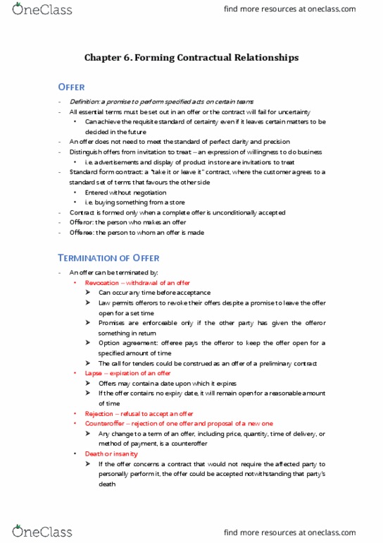 Management and Organizational Studies 2275A/B Chapter Notes - Chapter 6: Standard Form Contract, Rebuttable Presumption, Fredericton International Airport thumbnail