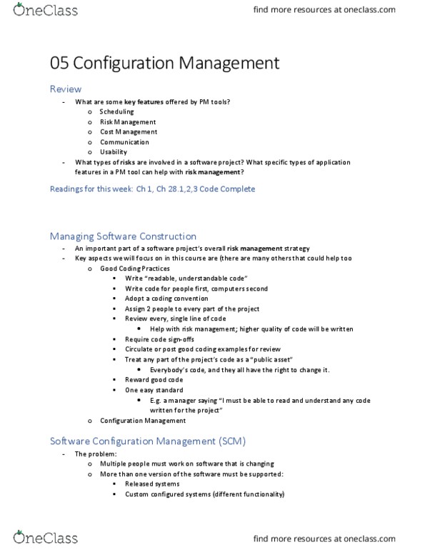 CIS 3250 Lecture Notes - Lecture 5: Configuration Item, Software Projects, Distributed Version Control thumbnail