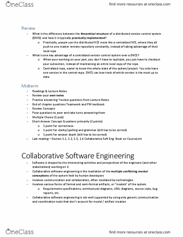 CIS 3250 Lecture Notes - Lecture 7: Distributed Version Control, Collaborative Software, Software Engineering thumbnail
