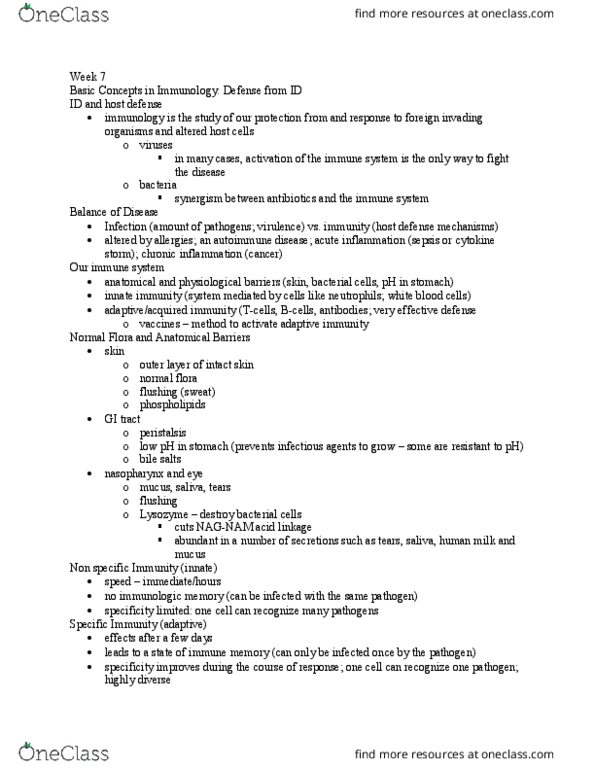 BIOL 2900 Lecture Notes - Lecture 7: Immunity (Medical), Human Microbiota, Cytokine Storm thumbnail