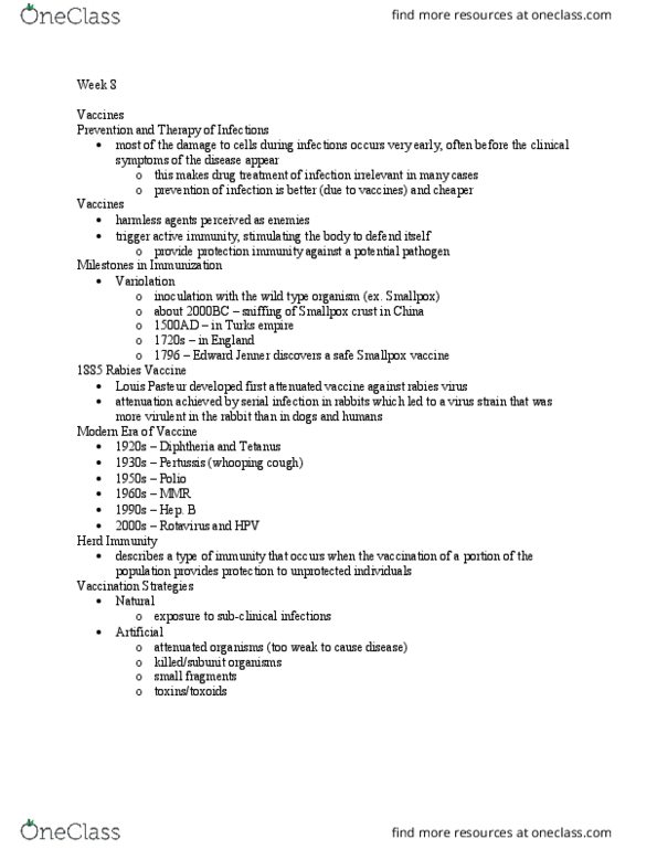 BIOL 2900 Lecture Notes - Lecture 8: Attenuated Vaccine, Smallpox Vaccine, Protein Subunit thumbnail