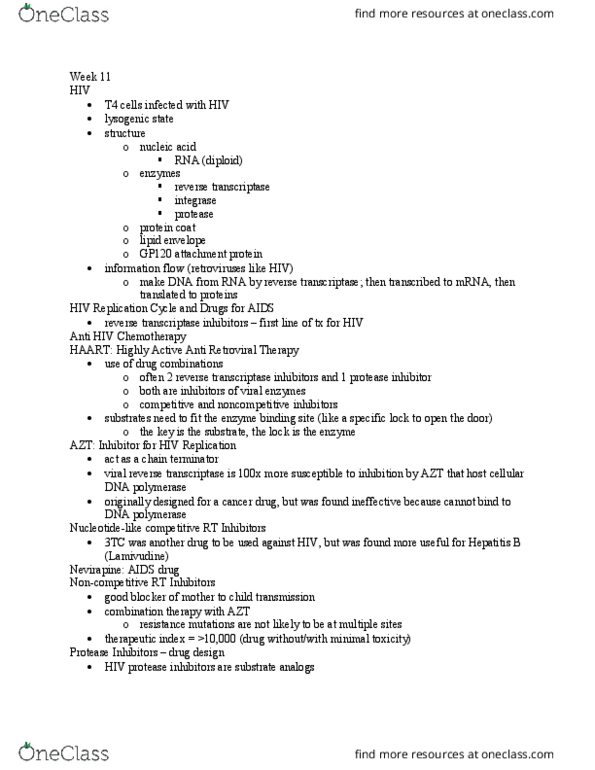 BIOL 2900 Lecture Notes - Lecture 11: Hiv-1 Protease, Reverse Transcriptase, Viral Load thumbnail