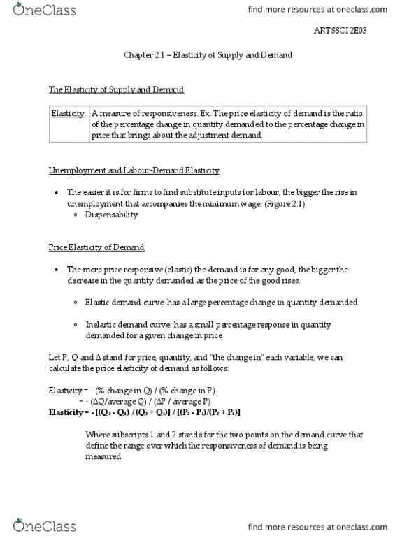 ARTSSCI 2E03 Chapter Notes - Chapter 2.1: Demand Curve, Substitute Good thumbnail