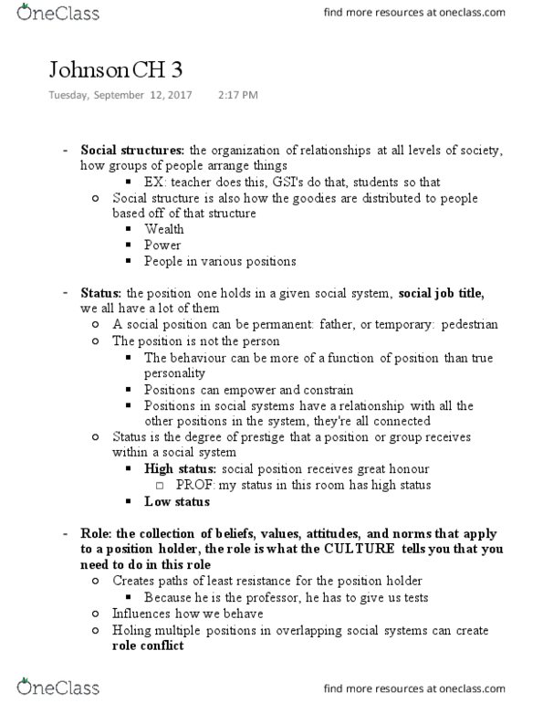 SOC 100 Lecture 3: Lecture Notes on Forest and the Trees Chapter 3 thumbnail