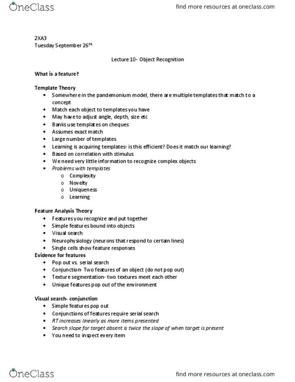 PNB 2XA3 Lecture Notes - Lecture 10: Simple Features, Visual Search, Dollar Sign thumbnail