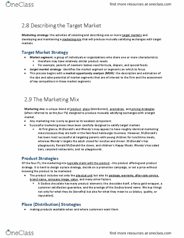 MKT 337 Chapter Notes - Chapter 2: Marketing Mix, Market Segmentation, Marketing Strategy thumbnail