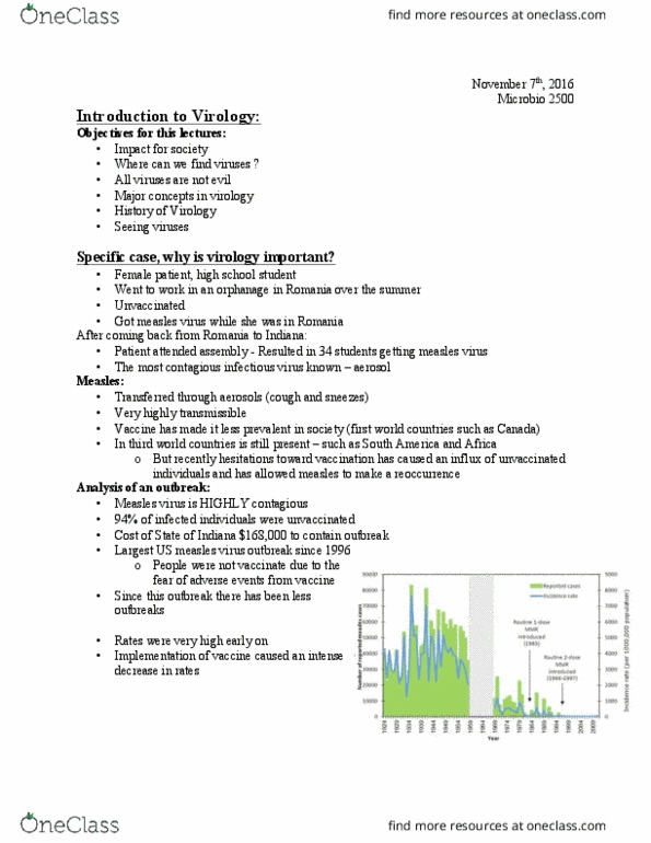 Microbiology and Immunology 2500A/B Lecture Notes - Lecture 18: Measles Virus, Endogenous Retrovirus, Polydnavirus thumbnail