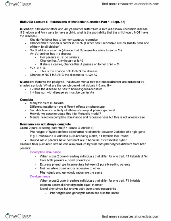 HMB265H1 Lecture Notes - Lecture 5: F1 Hybrid, Mendelian Inheritance, Red Blood Cell thumbnail