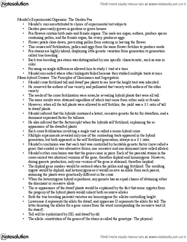 BIOL239 Chapter Notes -Gamete, Dwarfism, Zygote thumbnail