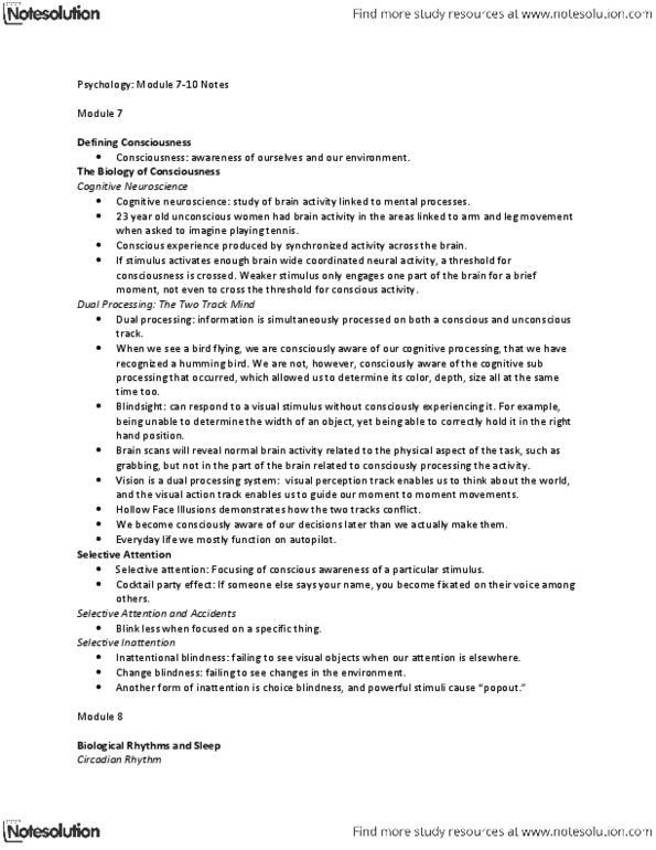 PSYCH101 Chapter Notes -Heart Rate, Hallucination, Change Blindness thumbnail