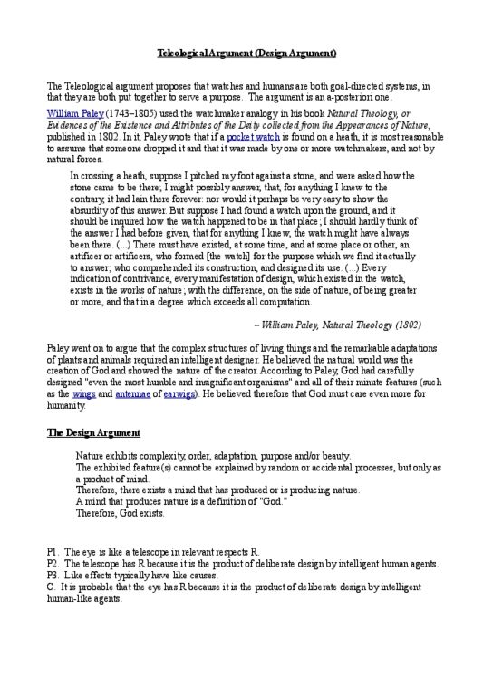PHL105Y5 Lecture : Teleological/Design Argument Notes thumbnail
