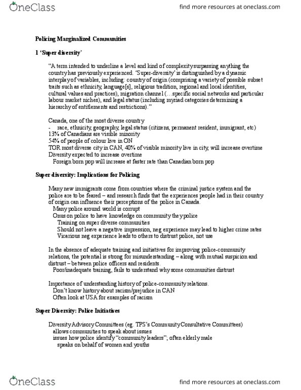 CRM 300 Lecture Notes - Lecture 2: Racial Profiling, Visible Minority, North Northern Scots thumbnail