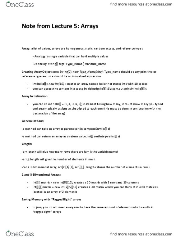 CS 18000 Lecture 5: Notes from Lecture 5: Arrays thumbnail