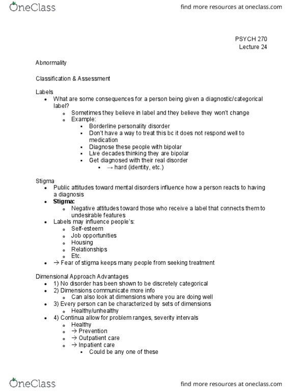 PSYCH 270 Lecture Notes - Lecture 24: Borderline Personality Disorder, Inpatient Care thumbnail
