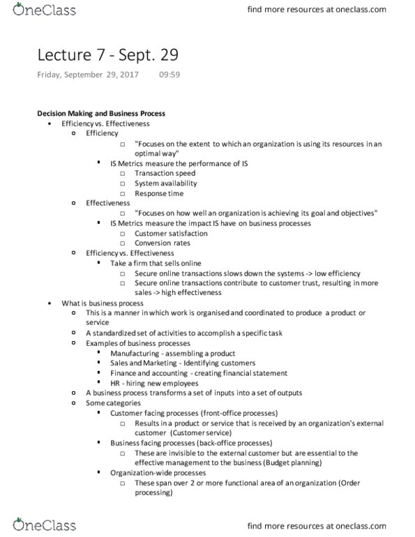 ADM 2372 Lecture Notes - Lecture 7: Business Process Reengineering, Order Processing, Business Process thumbnail