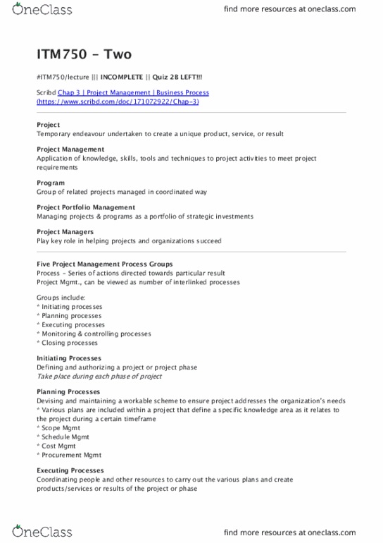 ITM 750 Lecture Notes - Lecture 2: Project Portfolio Management, Scribd, Decision-Making thumbnail