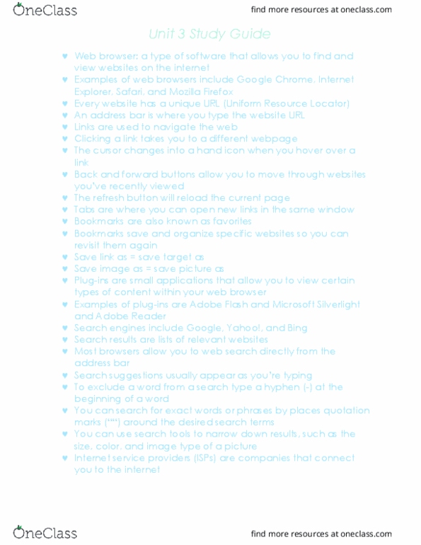 CGS 1060C Chapter Notes - Chapter 3: Firefox, Microsoft Silverlight, Uniform Resource Locator thumbnail