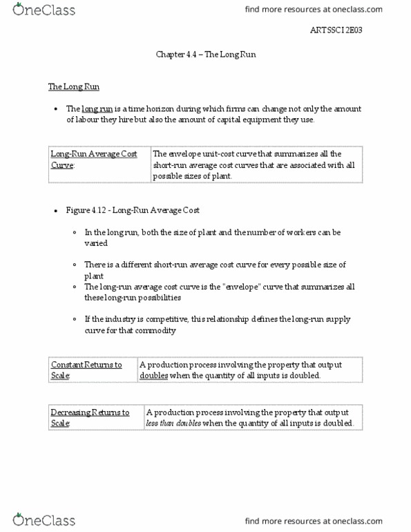 ARTSSCI 2E03 Chapter Notes - Chapter 4.4: Longrun, Marginal Revenue thumbnail