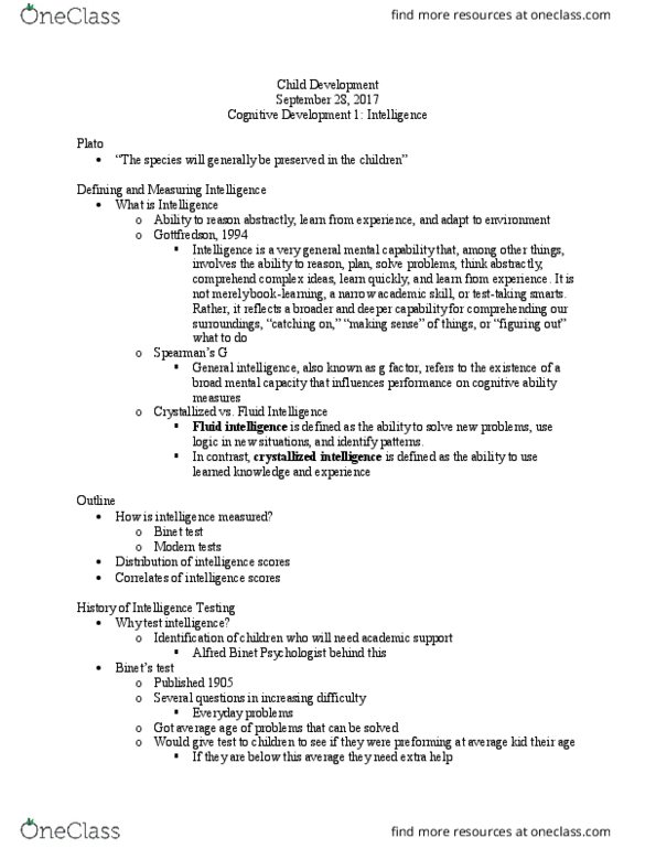 PSYCH 2AA3 Lecture Notes - Lecture 7: Fluid And Crystallized Intelligence, Wechsler Adult Intelligence Scale, Standard Deviation thumbnail