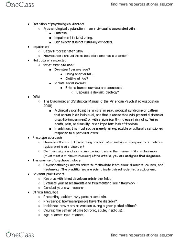 PSYC 407 Lecture Notes - Lecture 1: Behaviorism, Behaviour Therapy, Syphilis thumbnail