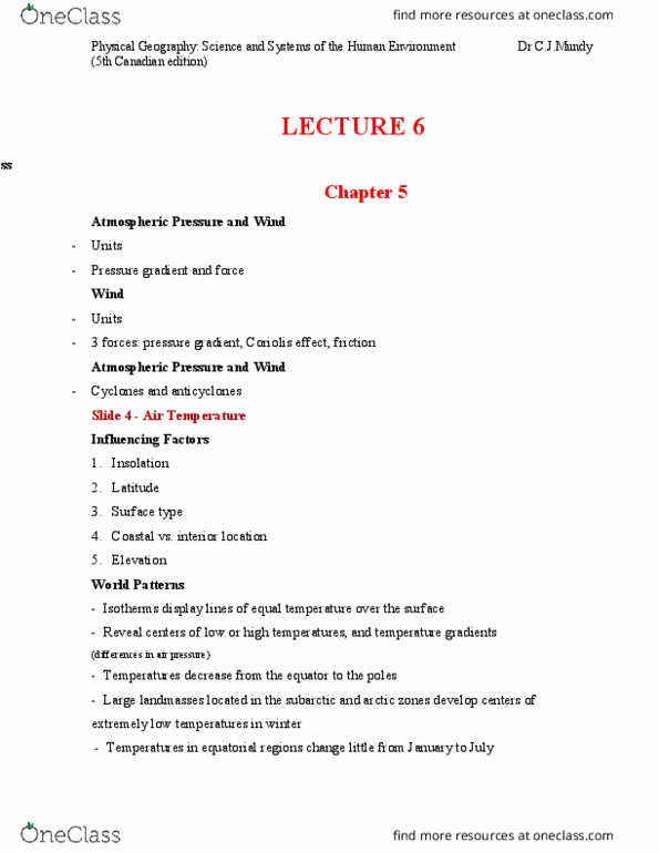 GEOG 1290 Lecture Notes - Lecture 6: 5Th Canadian Infantry Brigade, Atmospheric Pressure, Pressure Gradient thumbnail