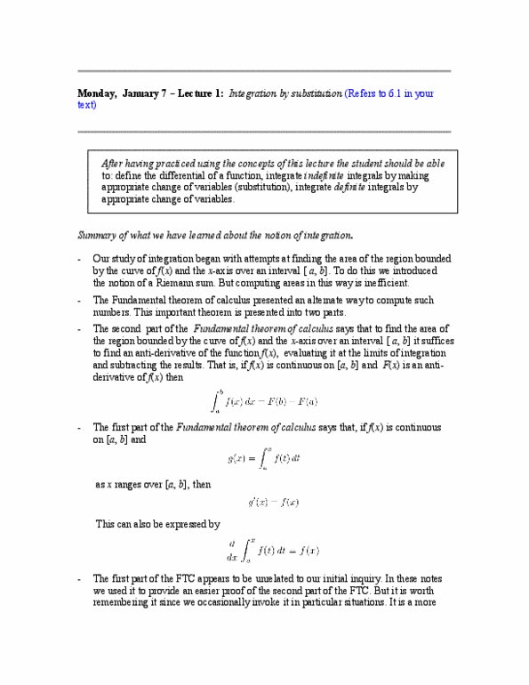 MATH118 Lecture Notes - The Technique, Differentiable Function, Riemann Sum thumbnail
