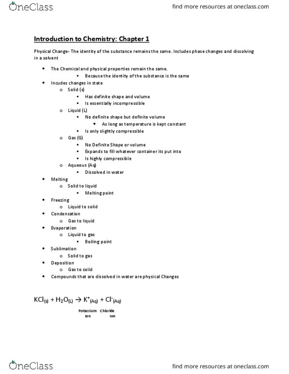 CHEM 1021 Lecture Notes - Lecture 1: Potassium Chloride, Melting Point, Evaporation thumbnail