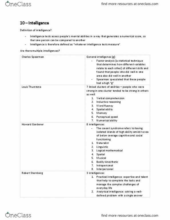 PSY 1102 Lecture Notes - Lecture 6: Louis Leon Thurstone, Parietal Lobe, Robert Sternberg thumbnail