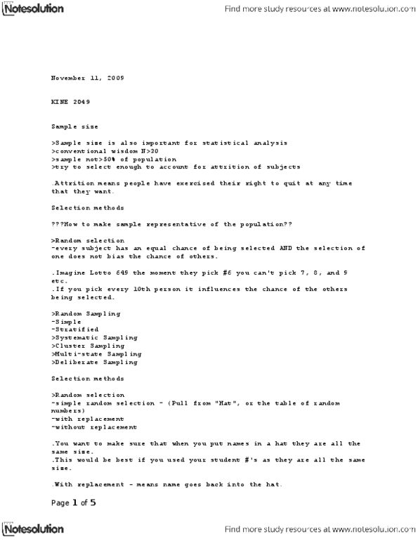 KINE 2049 Lecture Notes - Confounding, Multistage Sampling, Cluster Sampling thumbnail