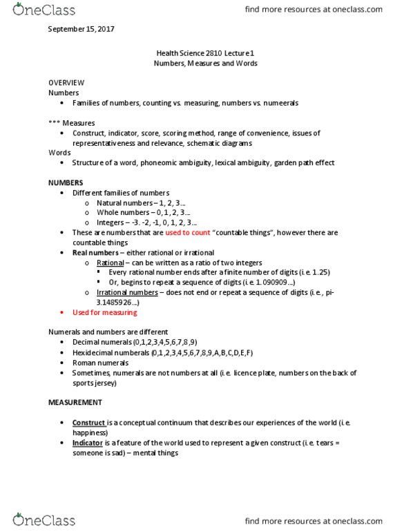 Health Sciences 2801A/B Lecture Notes - Lecture 1: Mercury-In-Glass Thermometer, Celsius, Rational Number thumbnail