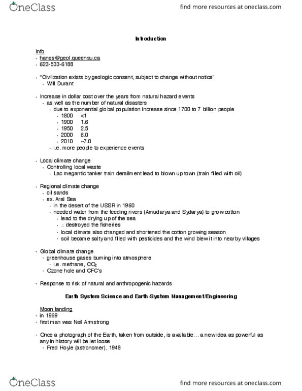 GEOL 106 Lecture Notes - Lecture 1: Earth System Science, Fred Hoyle, Systems Engineering thumbnail