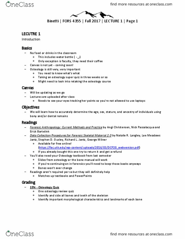 FORS 4355 Lecture Notes - Lecture 1: Lee Meadows, United States Academic Decathlon, Forensic Anthropology thumbnail