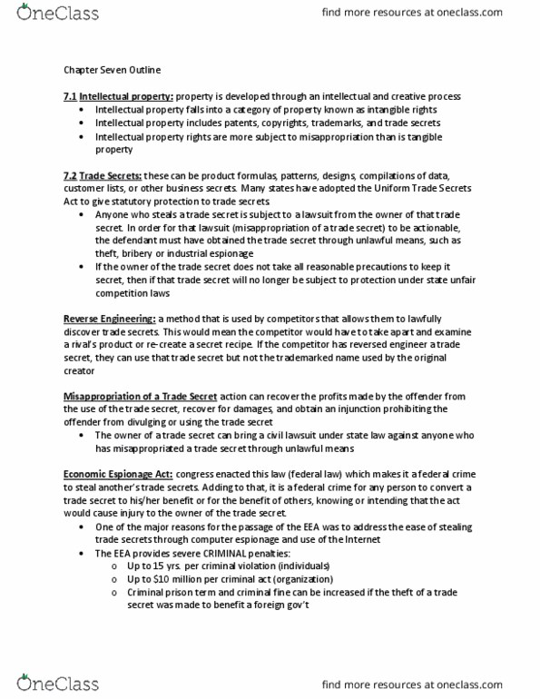 33:140:320 Chapter Notes - Chapter 7: Uniform Trade Secrets Act, Patent Infringement, United States District Court thumbnail