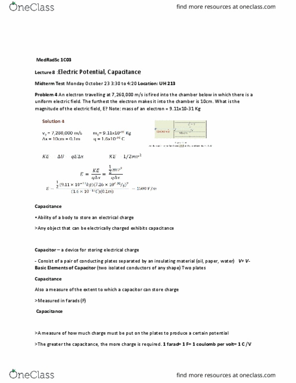 MEDRADSC 1C03 Lecture Notes - Lecture 8: Permittivity, Farad, Electric Field thumbnail