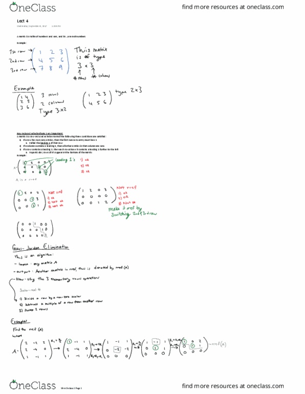 MAT 211 Lecture Notes - Lecture 4: Row Echelon Form thumbnail