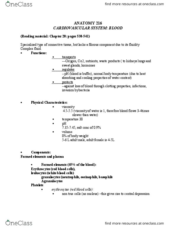 ANAT 216 Lecture Notes - Lecture 5: Barr Body, Phagocyte, Litre thumbnail