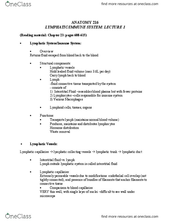 ANAT 216 Lecture Notes - Lecture 11: Internal Jugular Vein, Subclavian Vein, Cisterna Chyli thumbnail