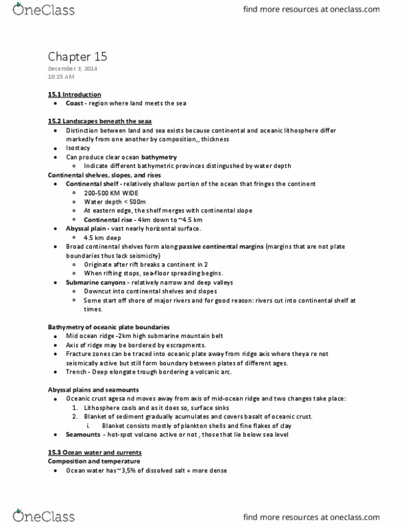 ENVIRSC 1G03 Lecture Notes - Lecture 15: Mid-Ocean Ridge, Longshore Drift, Abyssal Plain thumbnail