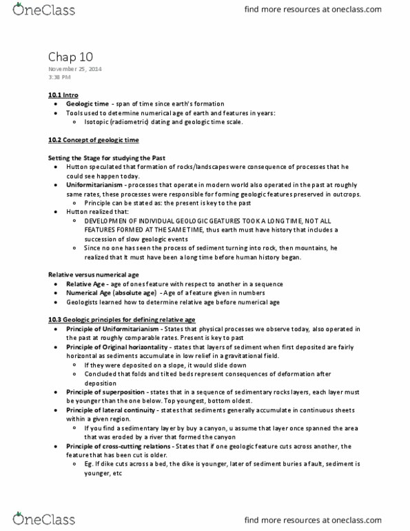 ENVIRSC 1G03 Lecture Notes - Lecture 8: Unconformity, Stratigraphic Column, Geologic Time Scale thumbnail