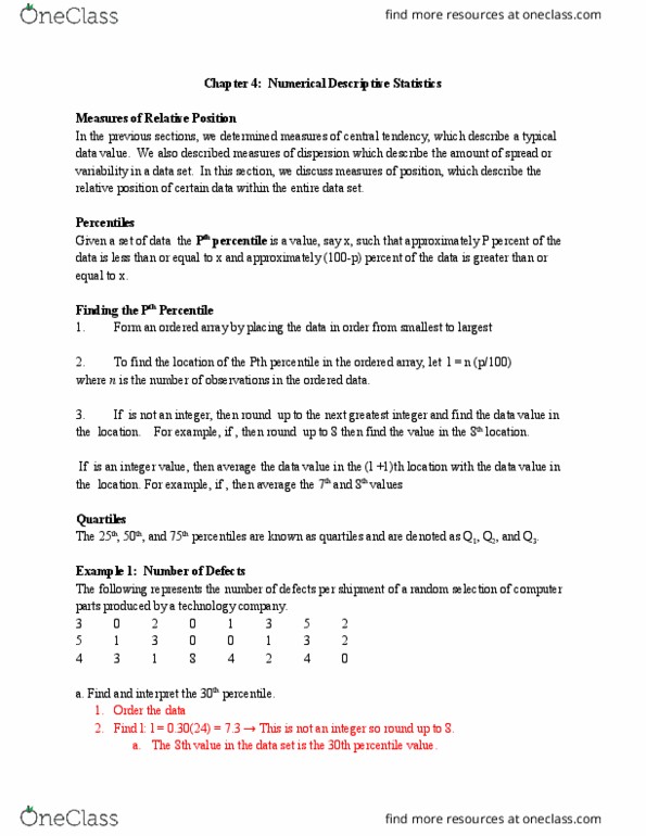 STAT-3090 Lecture Notes - Lecture 4: Percentile, Central Tendency, Box Plot thumbnail