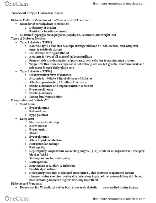 NURS 3220 Lecture Notes - Lecture 14: Diabetes Mellitus Type 1, Nph Insulin, Insulin Glulisine thumbnail