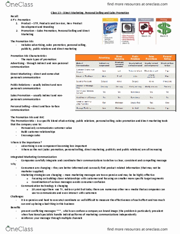 COMM 131 Lecture Notes - Lecture 13: Direct Marketing, Sales Promotion, Direct Selling thumbnail