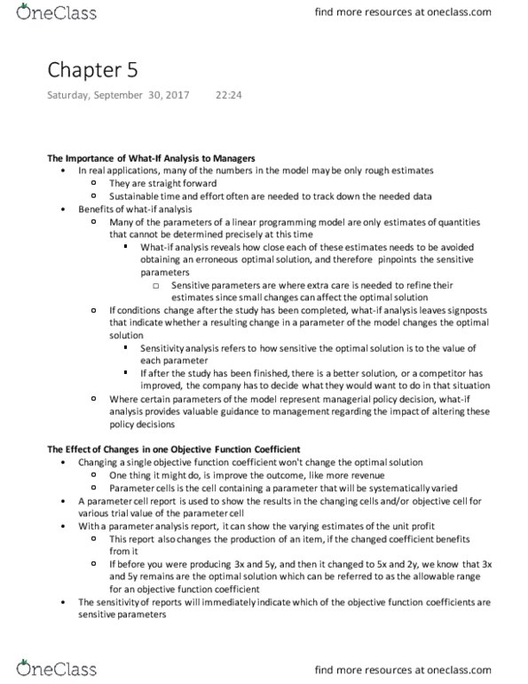 ADM 2302 Chapter Notes - Chapter 5: Sensitivity Analysis, Shadow Price thumbnail