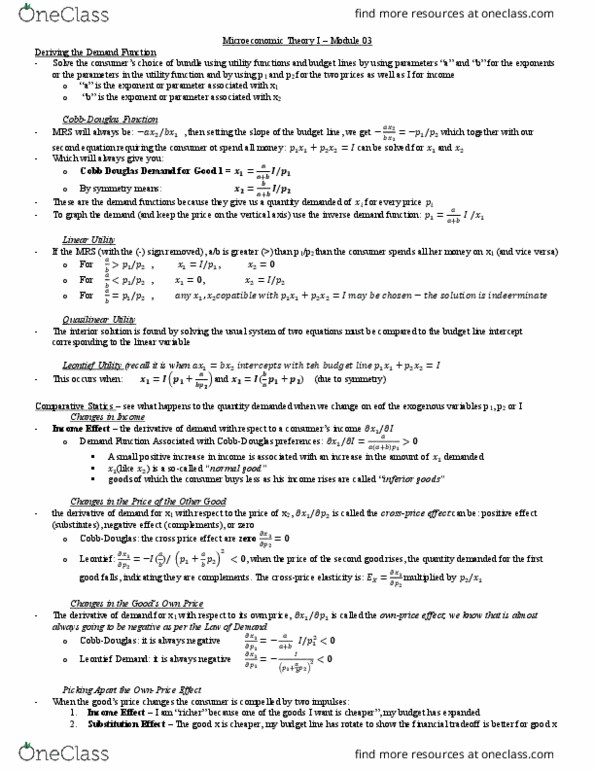 ECON 212 Lecture Notes - Lecture 3: Inverse Demand Function, Quasilinear Utility, Utility thumbnail