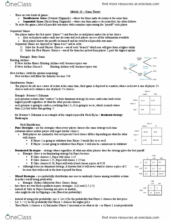 ECON 212 Lecture Notes - Lecture 10: Strategic Dominance, Oligopoly, Nash Equilibrium thumbnail