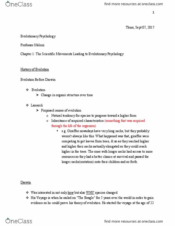 PSYCH-UA 25 Lecture Notes - Lecture 1: Mate Choice, Genotype, Modern Synthesis (20Th Century) thumbnail