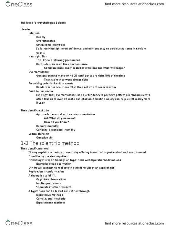 PSYC1111 Chapter Notes - Chapter 1: Illusory Correlation, Naturalistic Observation, Scientific Method thumbnail