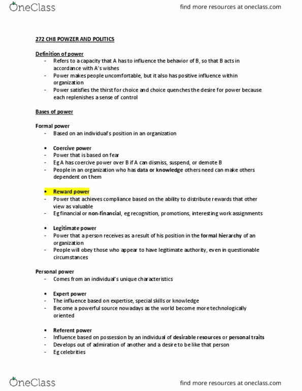 BUS 272 Chapter Notes - Chapter 8: Organizational Commitment, Hierarchical Organization, Job Satisfaction thumbnail