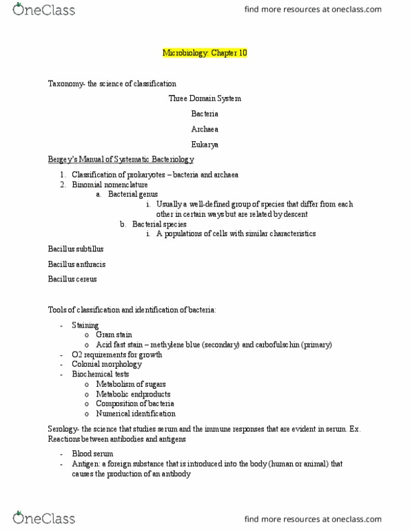 MICRB 106 Lecture Notes - Lecture 14: Binomial Nomenclature, Methylene Blue, Gram Staining thumbnail