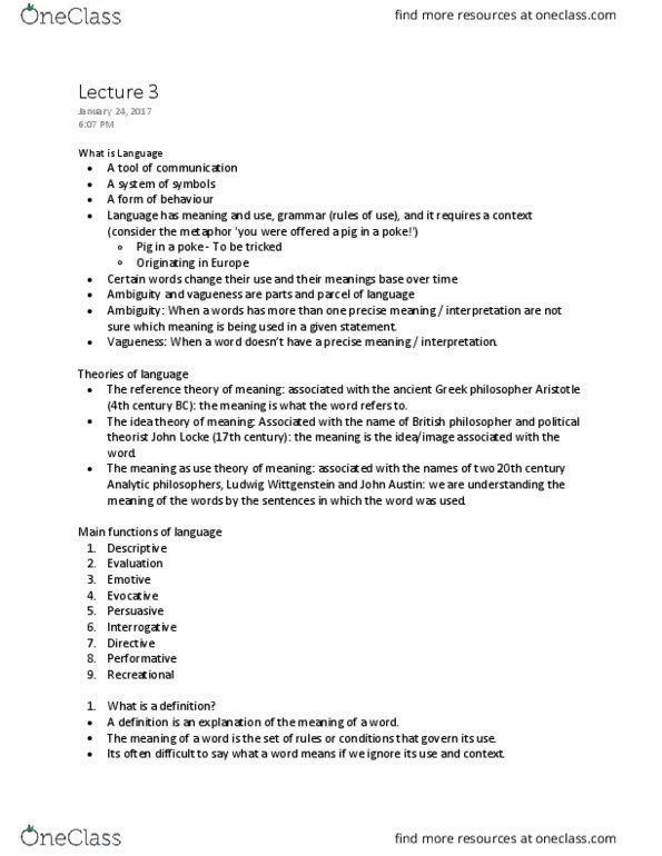 PHIL 2003 Lecture Notes - Lecture 3: Ludwig Wittgenstein, Essentialism, Circular Definition thumbnail